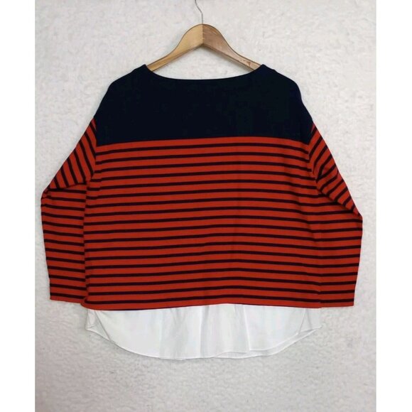 Lauren Ralph Lauren Striped Long Sleeve Top Red & Navy Blue Cotton - Picture 2 of 10